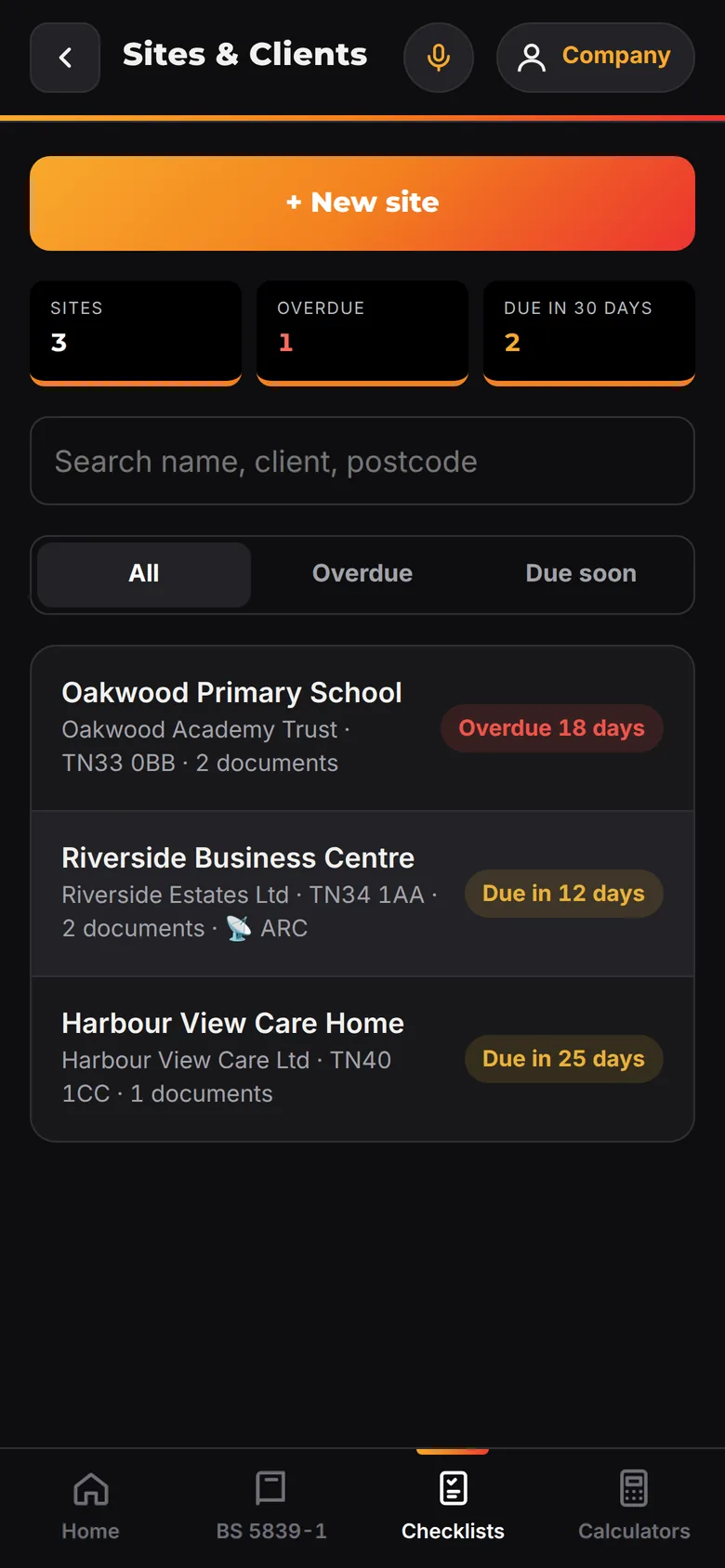Sites with services due